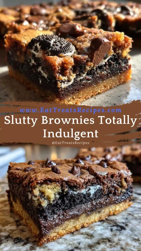 Slutty Brownies layered bar on white marble