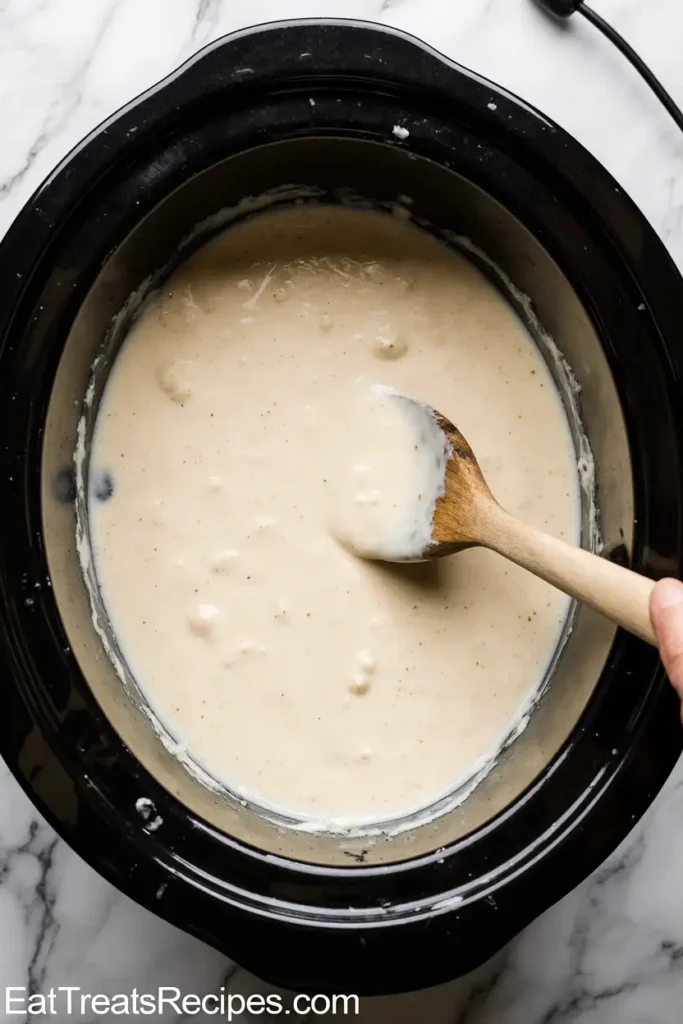 Stirring cheese and cream into broccoli soup