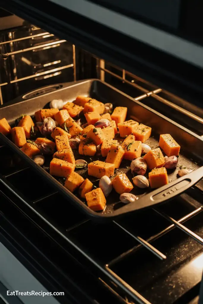 Vegetables roasting for pumpkin soup
