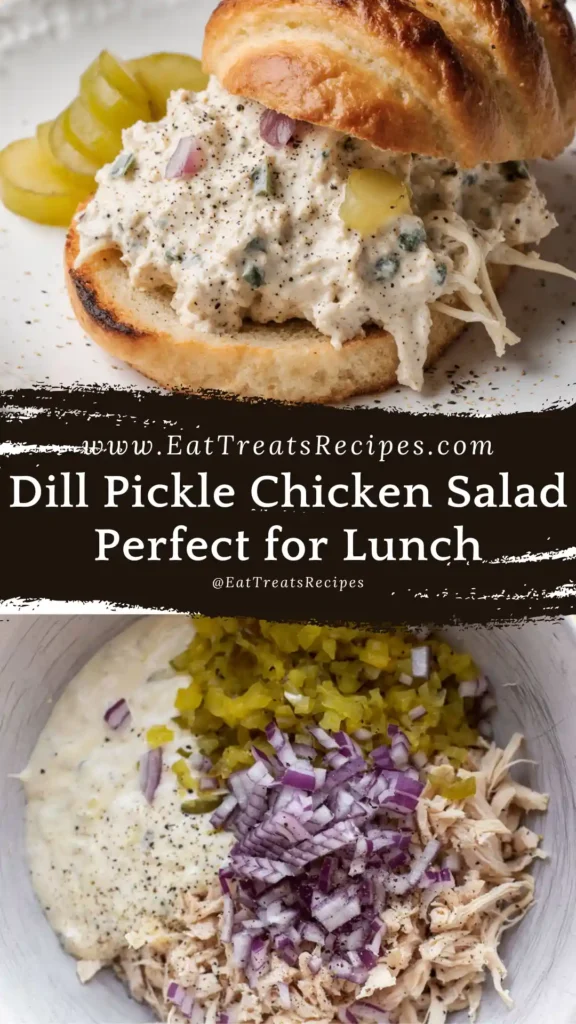 Dill Pickle Chicken Salad in a bowl on white marble