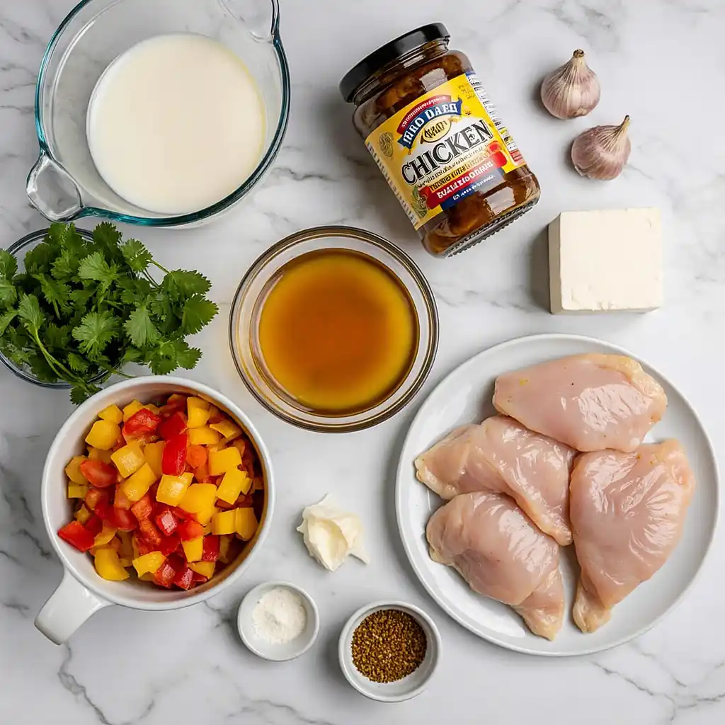 Chicken Fajita Soup With 40G Protein in bowl on white marble