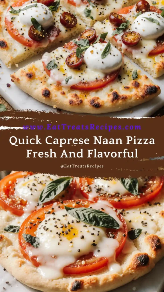 Slice of Quick Caprese Naan Pizza with melted mozzarella and tomato