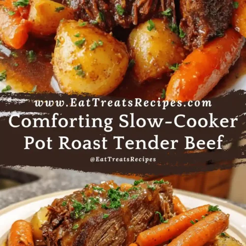 Dinner plate of Slow-Cooker Pot Roast with gravy and sides