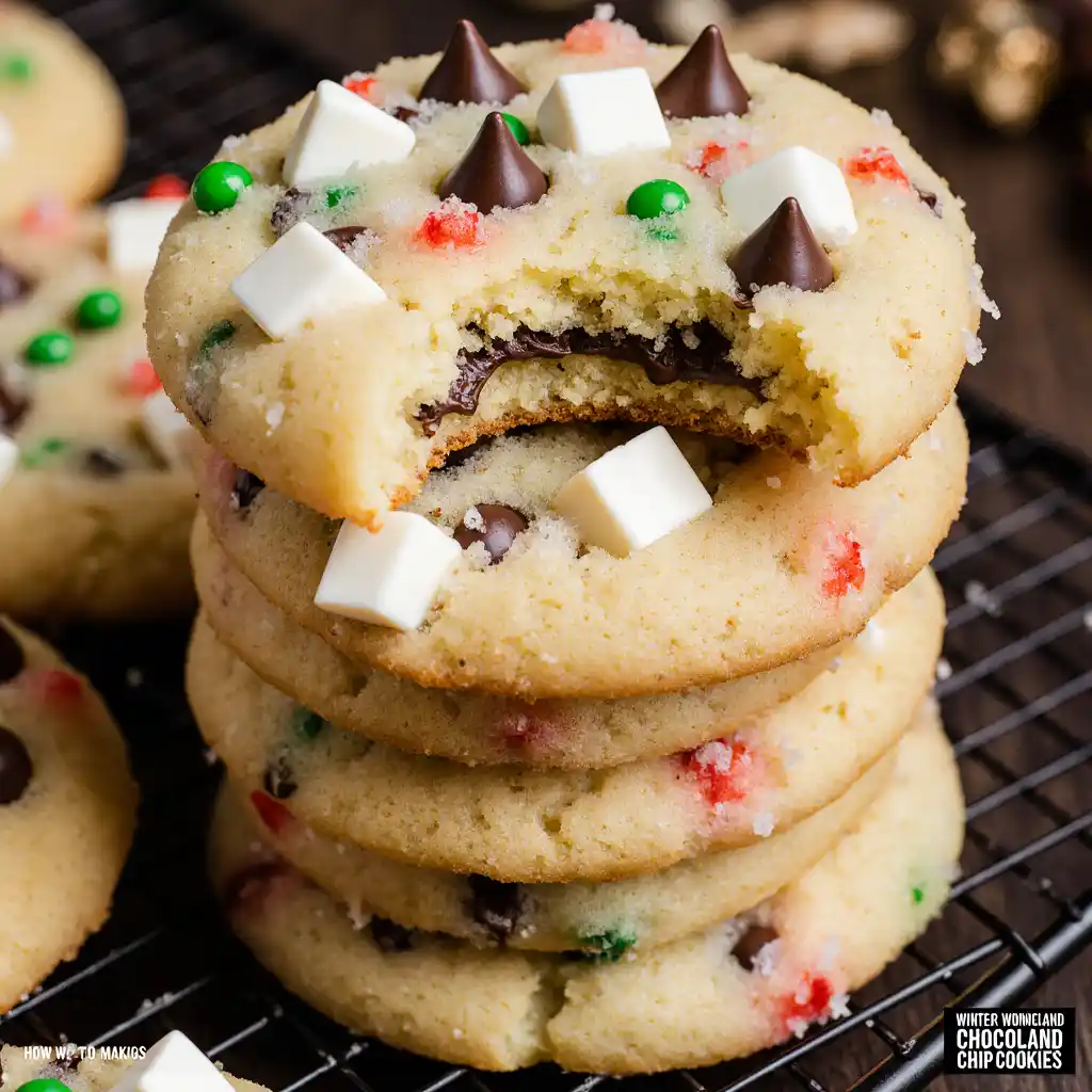 Winter Wonderland Chocolate Chip Cookies on marble table