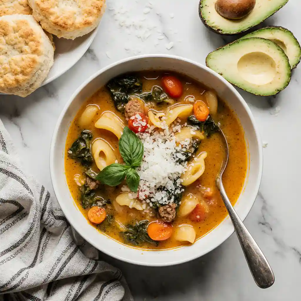 Autumn Tortellini Soup served with bread and sage