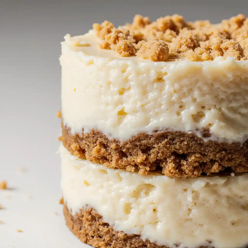 Macro photo of cheesecake bar showing creamy pumpkin layer and golden crust