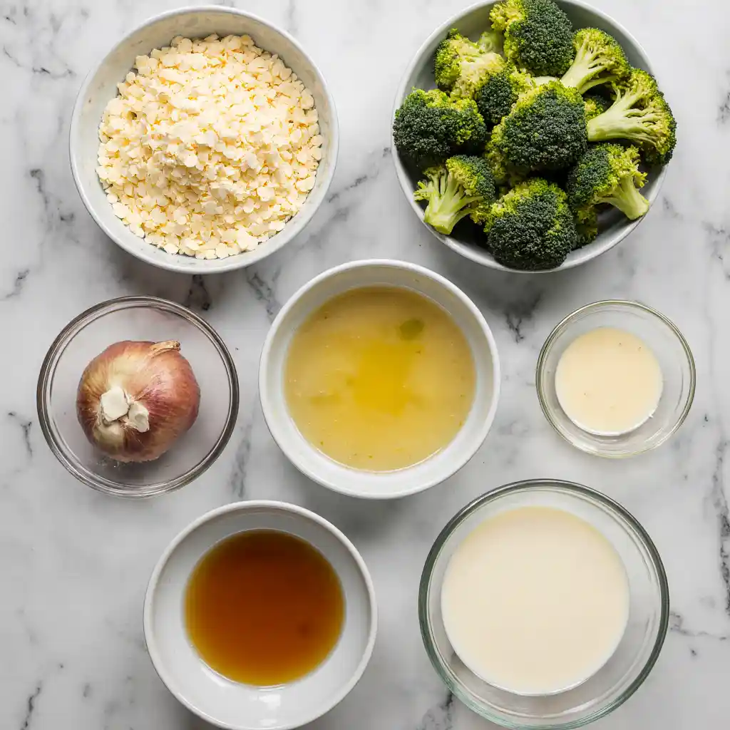 Ingredients for crockpot broccoli cheese soup