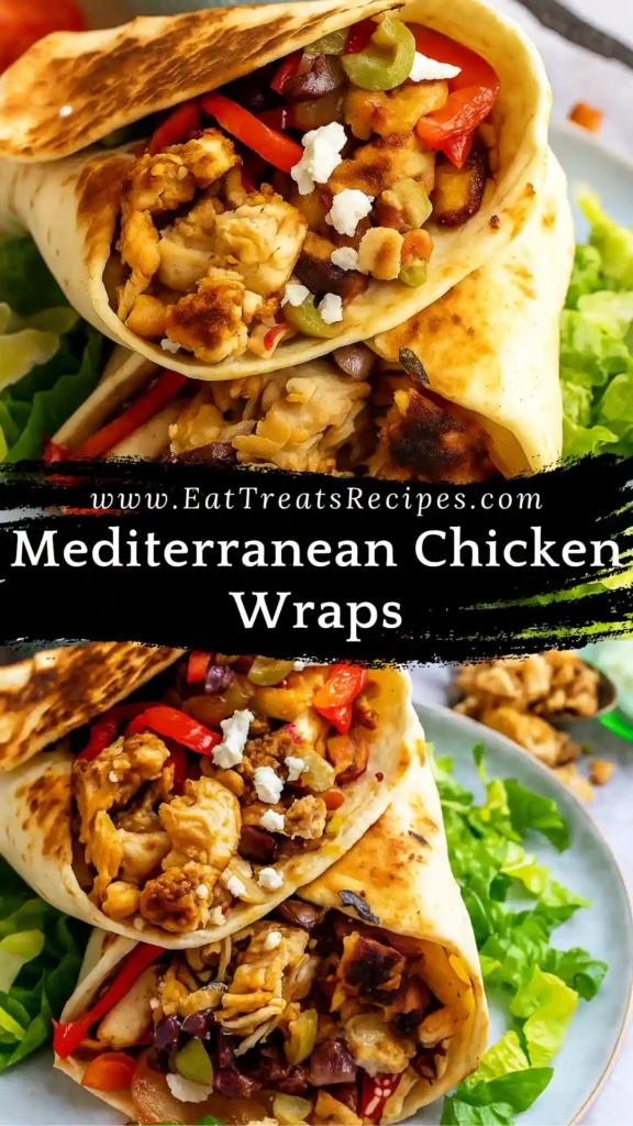 Mediterranean chicken wraps sliced open on white marble