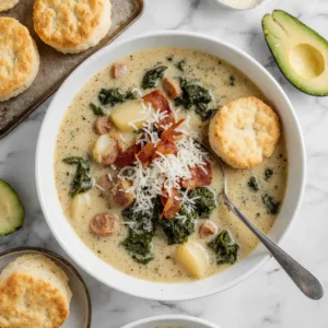 Olive Garden Zuppa Toscana Soup in white bowl