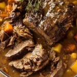 Slow-cooker pot roast with tender beef, potatoes, carrots, and savory gravy