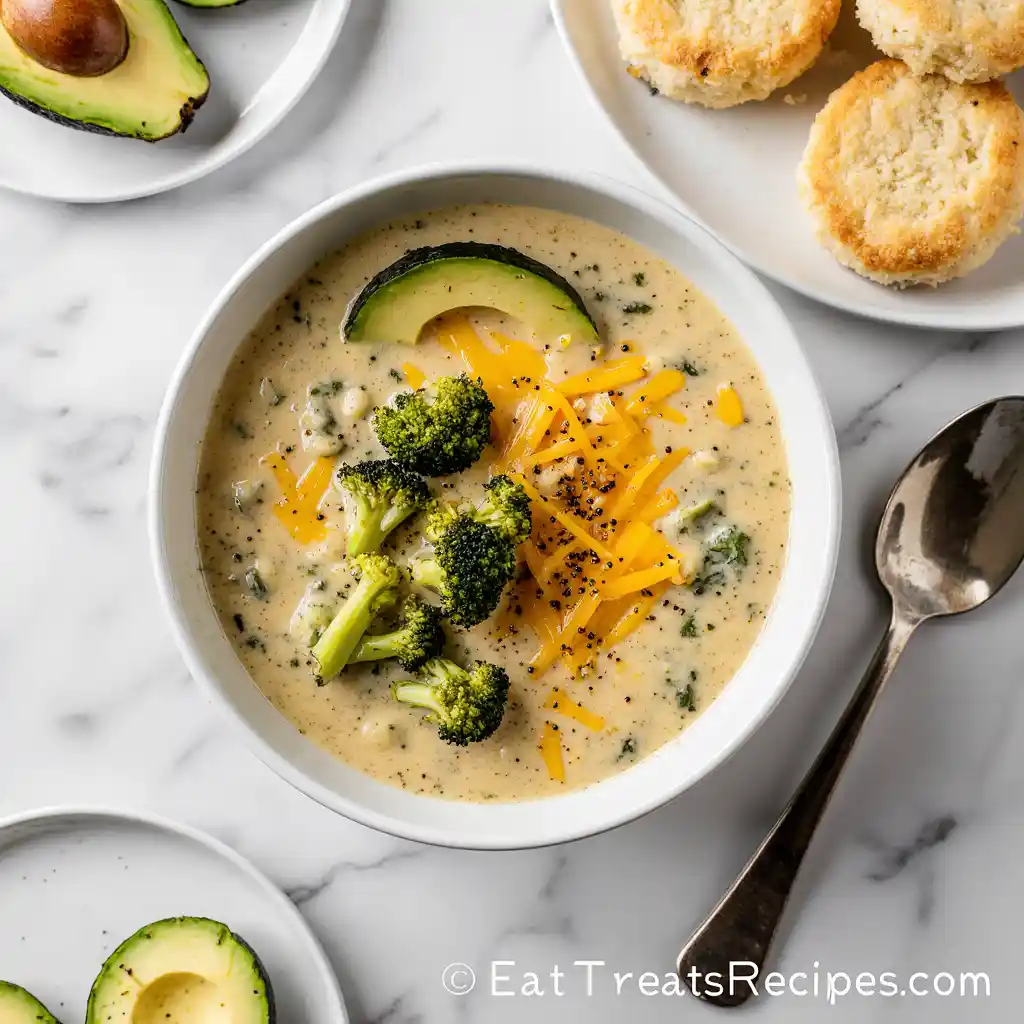 Serving broccoli cheddar soup in bowl