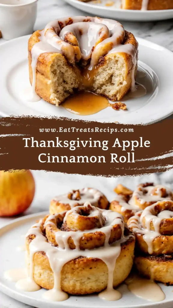 Thanksgiving Apple Cinnamon Roll recipe with apples and cinnamon sticks on marble