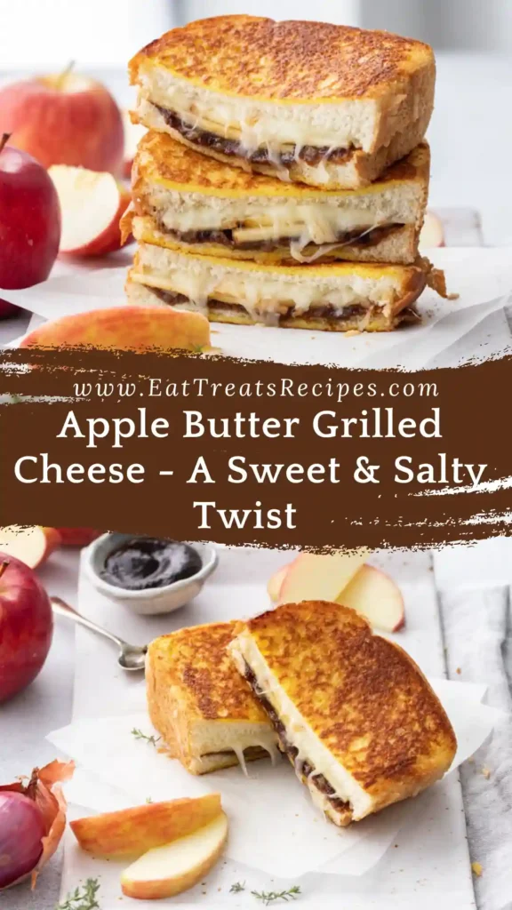 Apple butter grilled cheese sandwich stacked on white marble