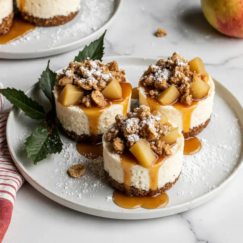 Minimalist Christmas apple crisp mini cheesecakes