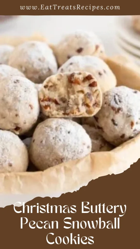 Christmas buttery pecan snowball cookies dusted with powdered sugar
