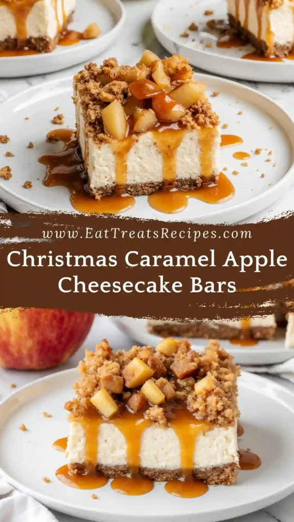 Finished Christmas caramel apple cheesecake bars served