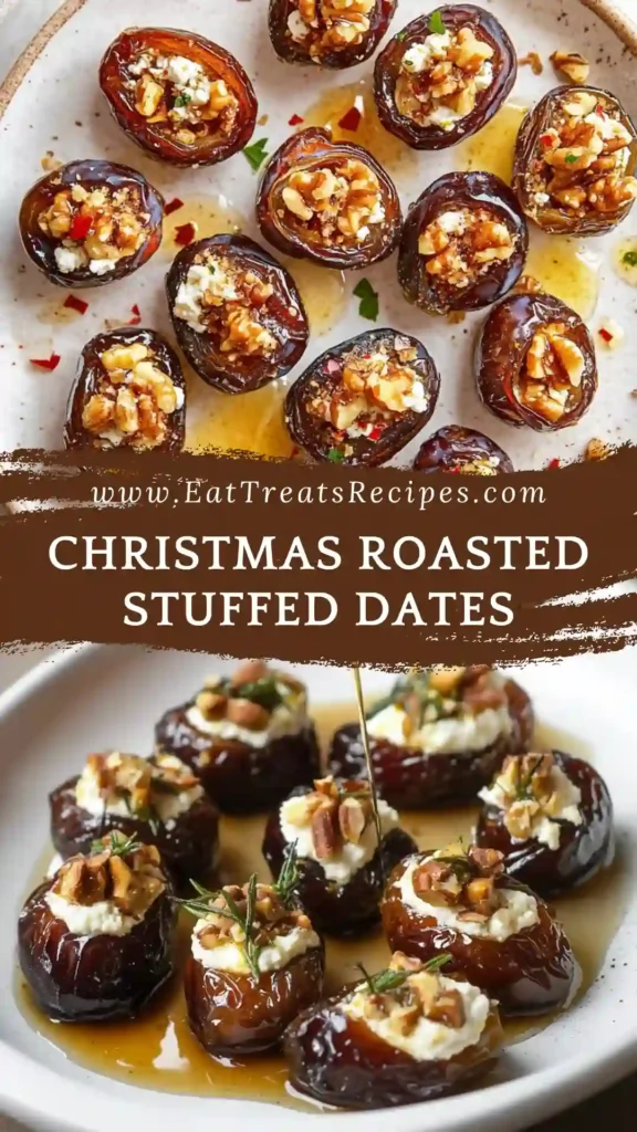 Christmas roasted stuffed dates arranged on a white marble platter