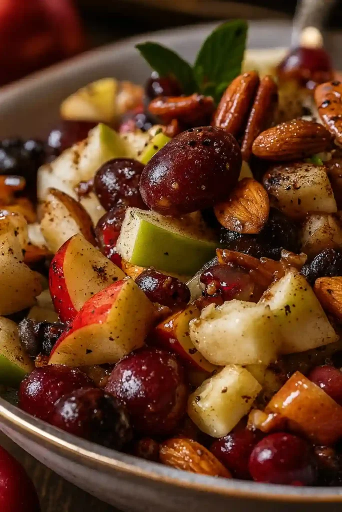 Cinnamon-spiced apple and red grape salad with toasted pecans