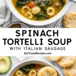 Cozy fall dinner table with spinach tortellini soup and bread