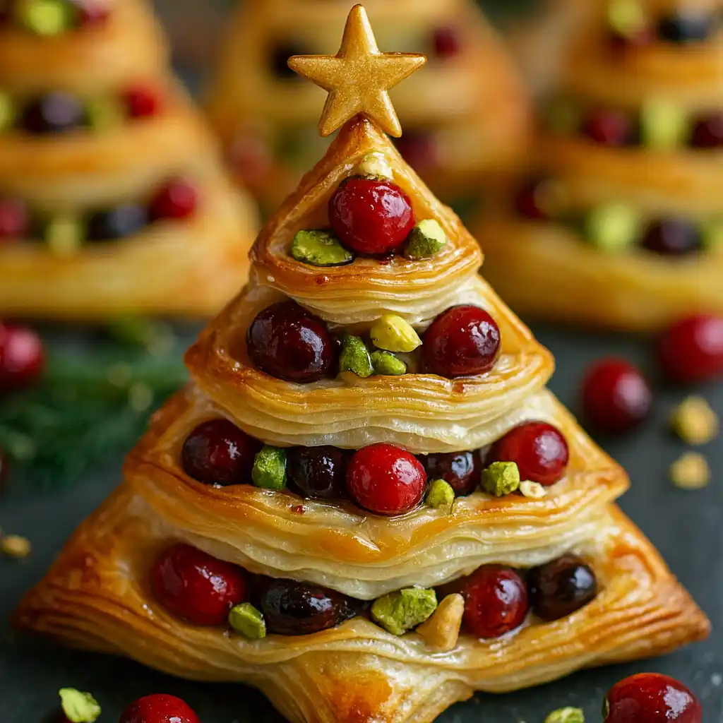 Cranberry and Camembert and pistachio Christmas tree puff pastry