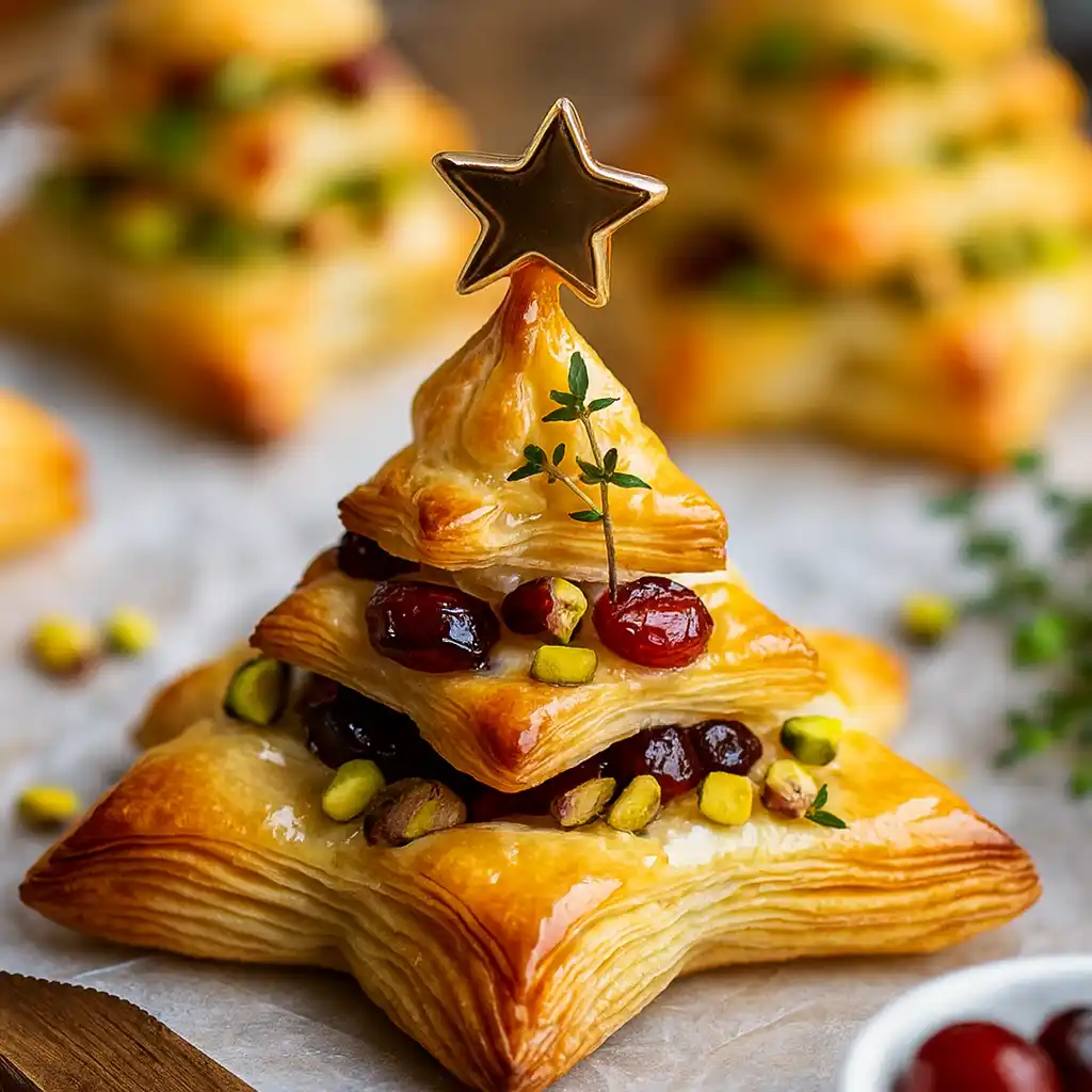 Cranberry and Camembert and pistachio Christmas tree puff pastry