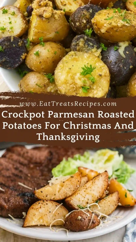 Crockpot parmesan roasted potatoes for Christmas and Thanksgiving