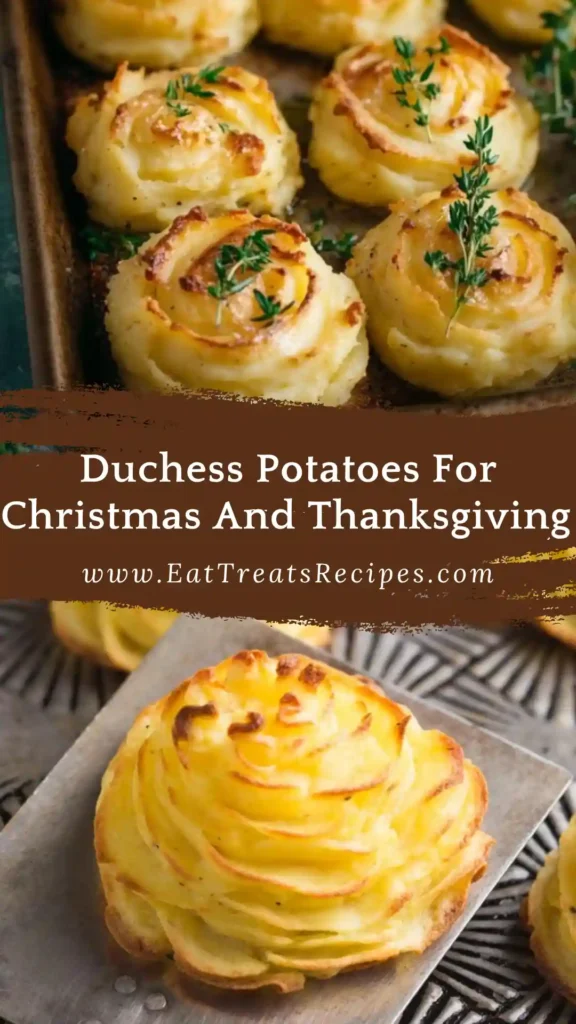 Duchess potatoes for Christmas and Thanksgiving served golden and piped