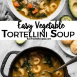Cozy dinner scene with vegetable tortellini soup and bread