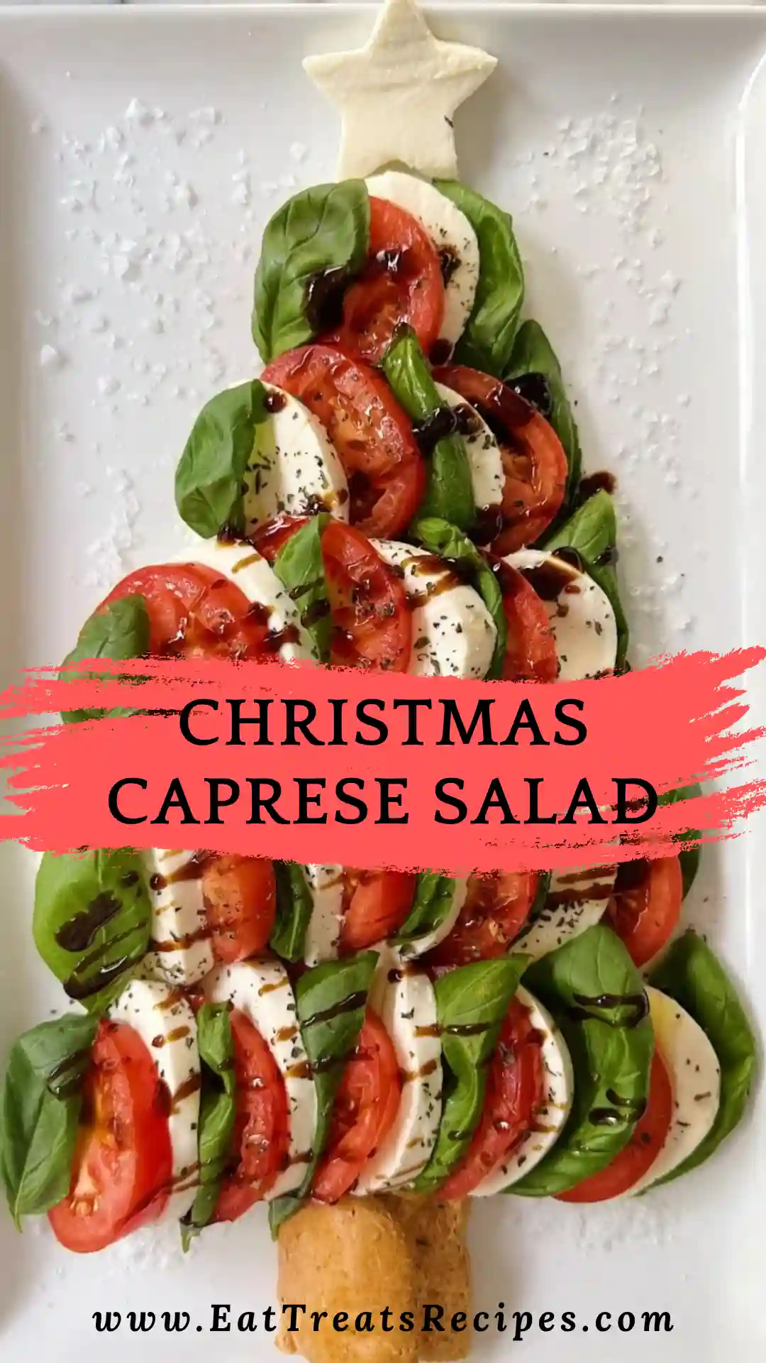 Festive Caprese salad arranged like a Christmas tree