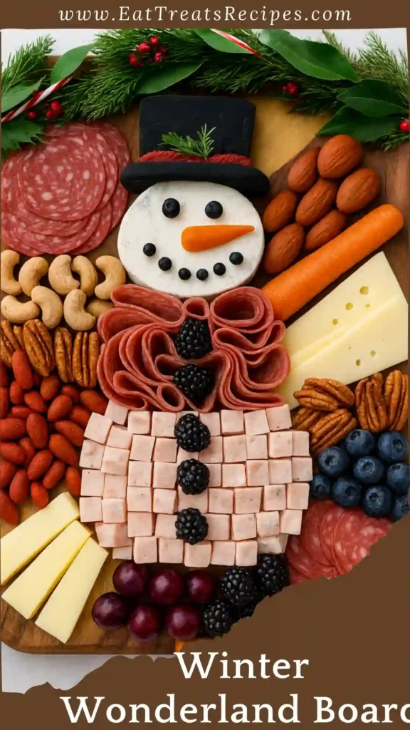 Festive snowman charcuterie board