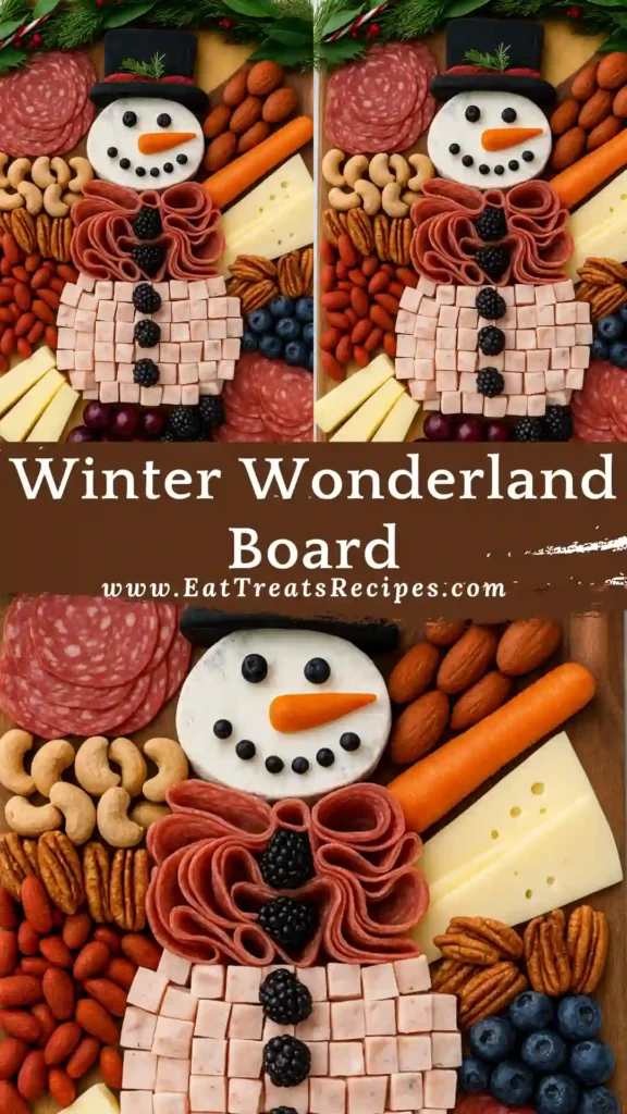 Festive snowman charcuterie board