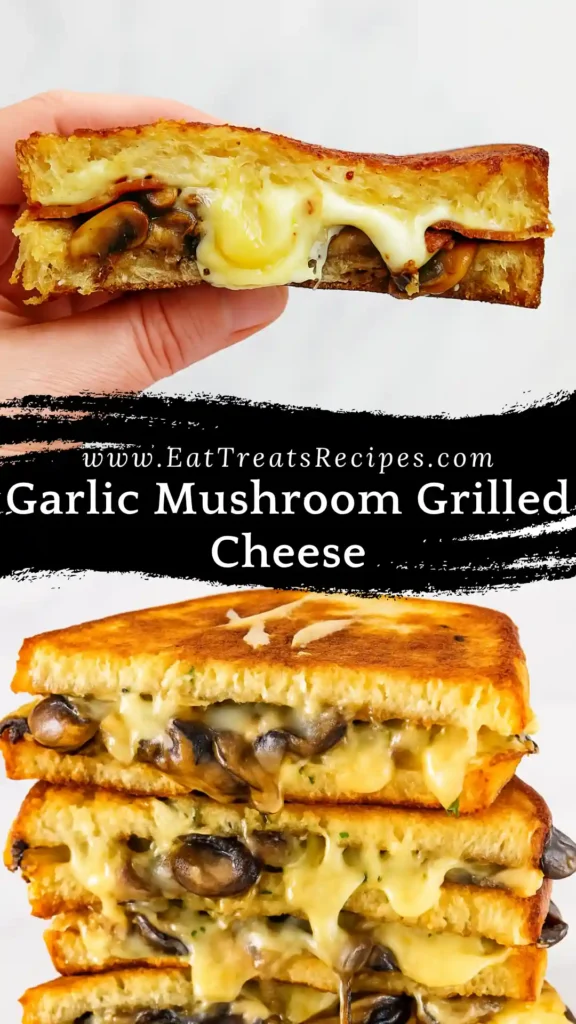 Garlic mushroom grilled cheese on white marble