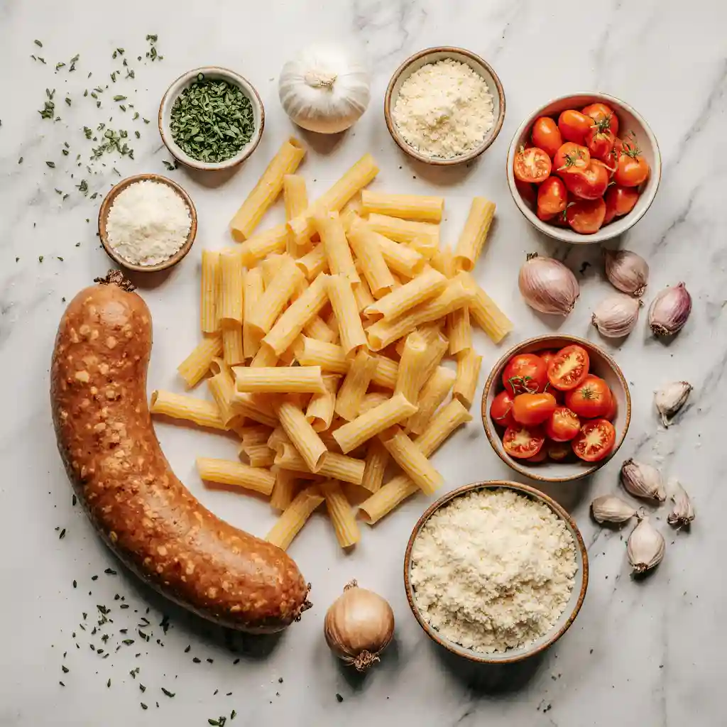 Ingredients for creamy Parmesan Italian sausage soup