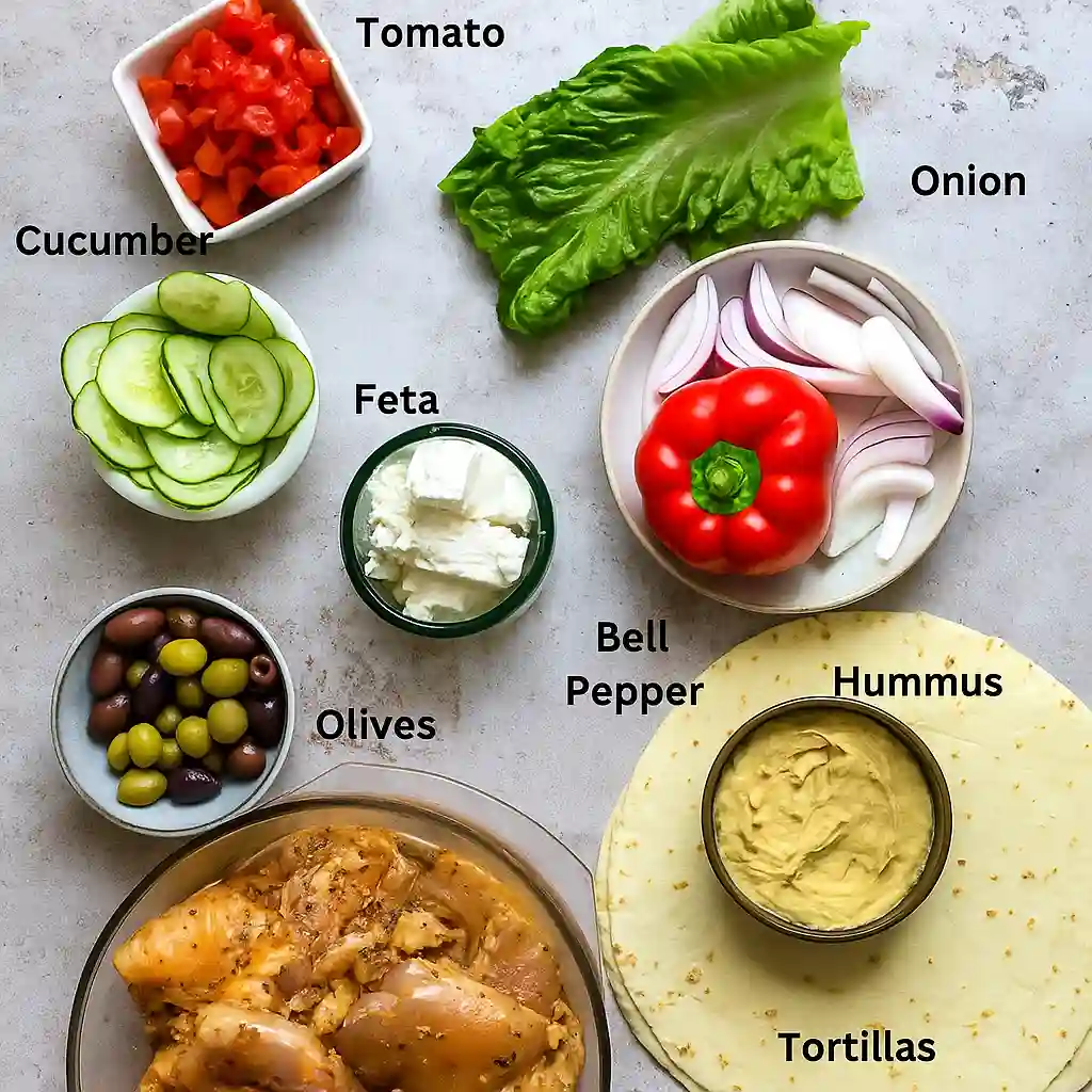 Ingredients for Mediterranean chicken wraps