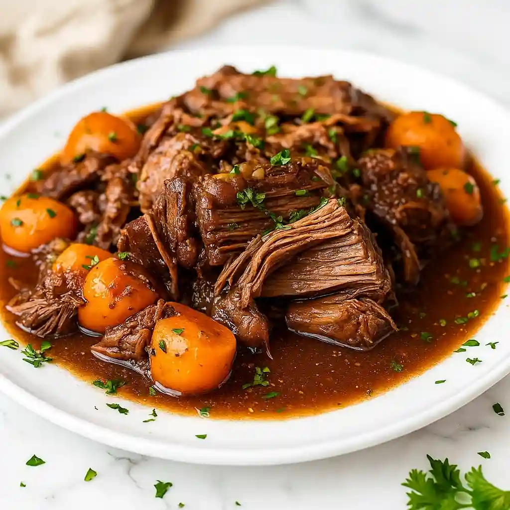 Melt-in-your-mouth crock pot chuck roast with carrots and potatoes