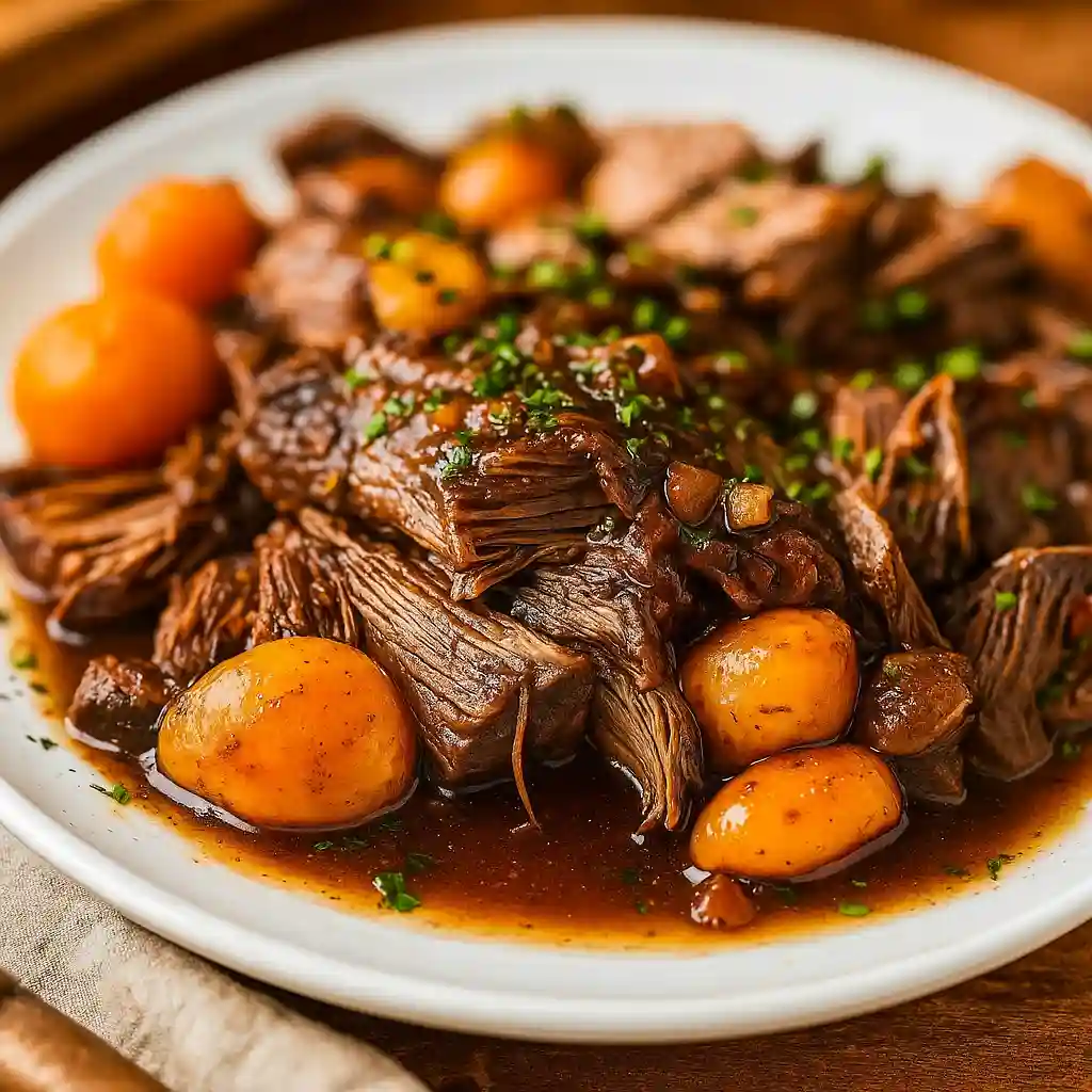 Melt-in-your-mouth crock pot chuck roast with carrots and potatoes