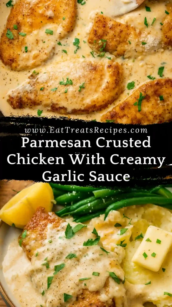 Parmesan crusted chicken with creamy garlic sauce