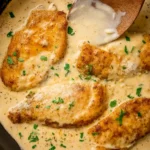 Parmesan crusted chicken with creamy garlic sauce