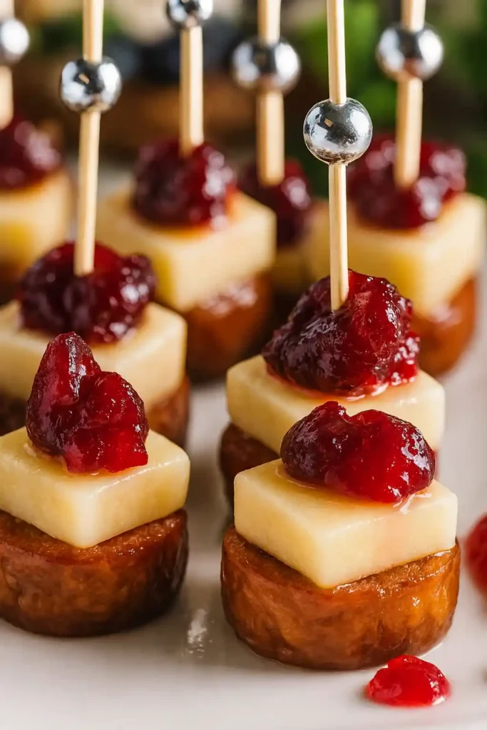 Sheet Pan Smoked Sausage Cranberry Bites on white marble