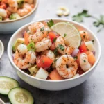 Close-up of shrimp coated in lime dressing
