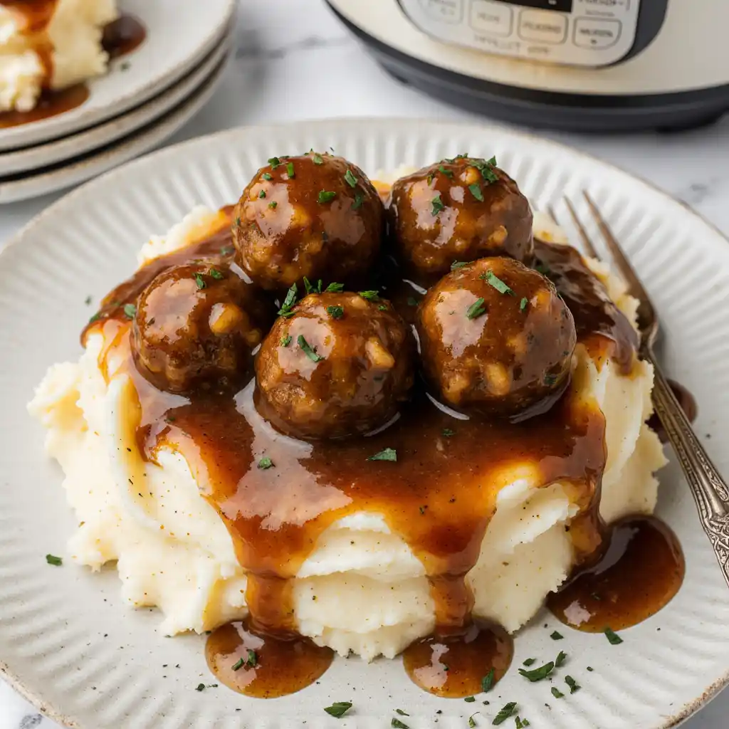 Slow cooker Salisbury steak meatballs