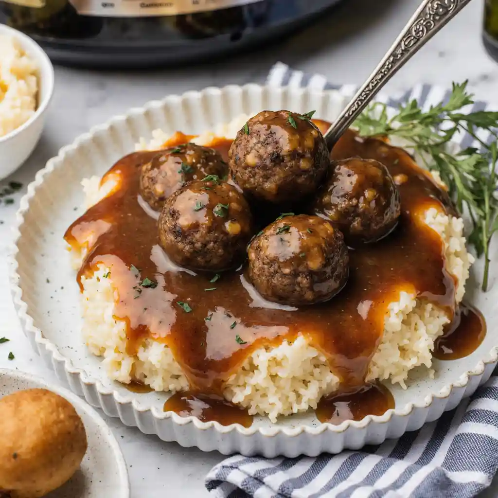 Slow cooker Salisbury steak meatballs