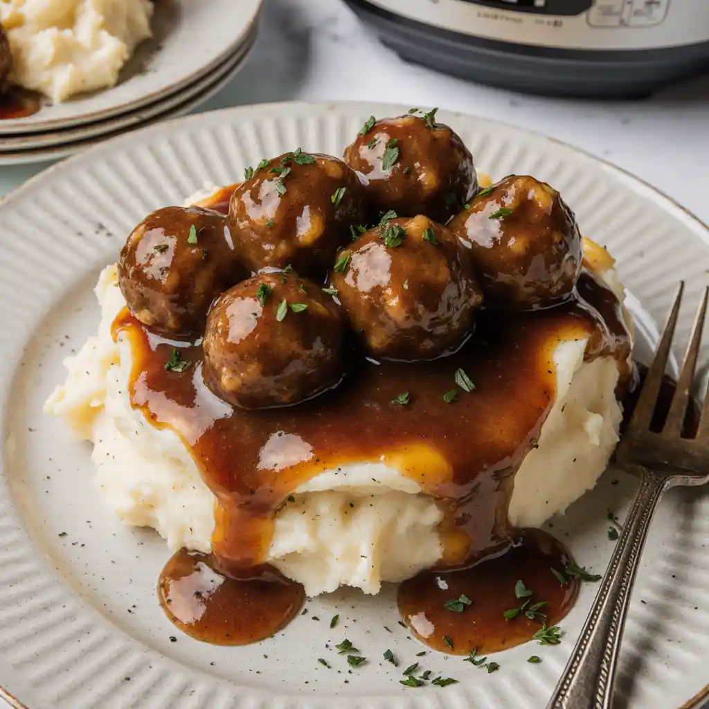Slow cooker Salisbury steak meatballs
