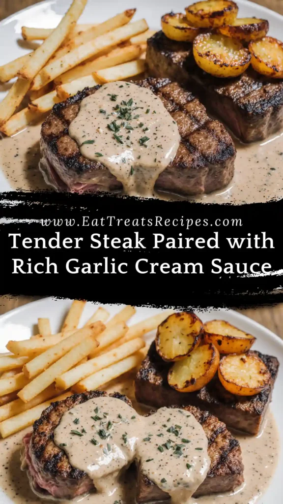 Tender steak with creamy garlic sauce