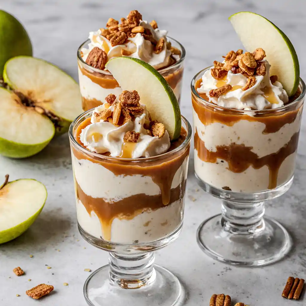 Bowl of Thanksgiving cream cheese caramel apple dip with toffee bits and apple slices