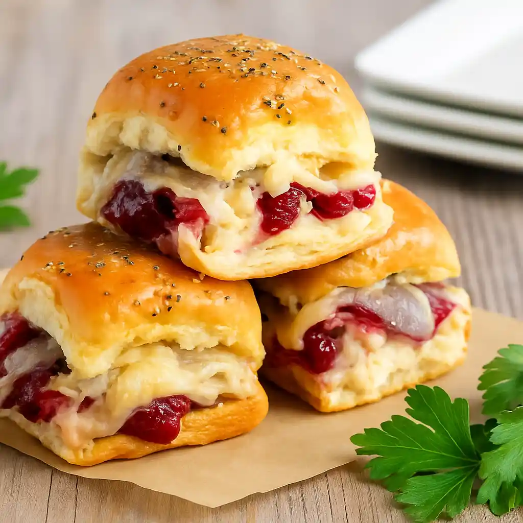 Hero shot of Thanksgiving Turkey Cranberry Sliders on Hawaiian rolls