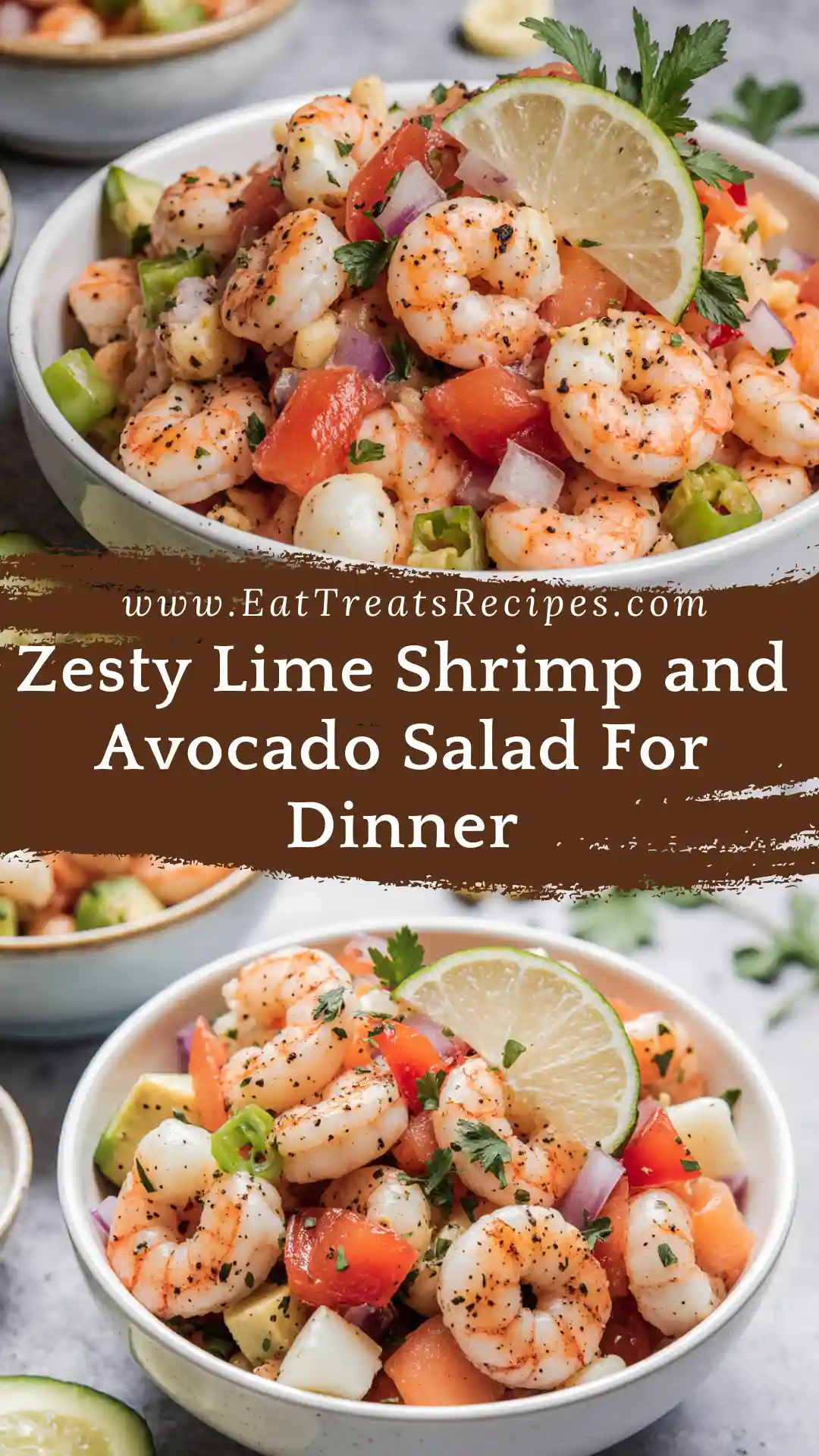 Zesty Lime Shrimp and Avocado Salad on white marble