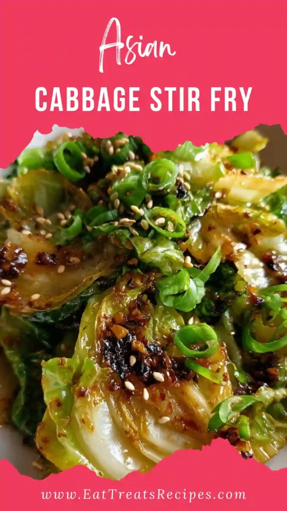 Asian cabbage stir fry with ginger and garlic served hot in a skillet