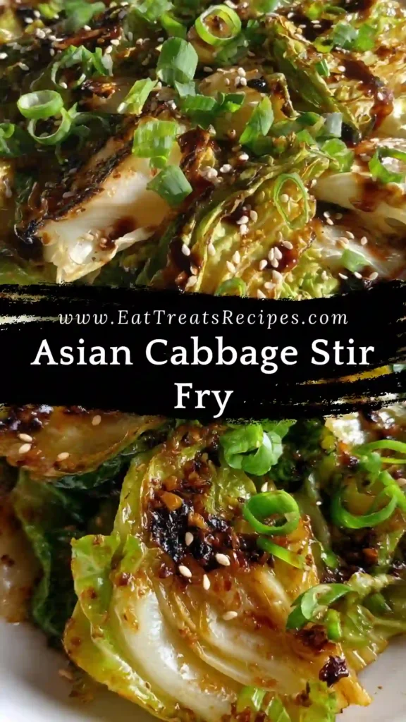 Asian cabbage stir fry with ginger and garlic served hot in a skillet
