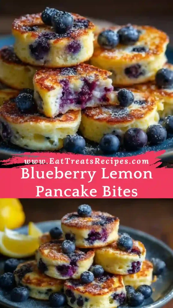 Blueberry lemon pancake bites served warm with fresh blueberries and lemon zest